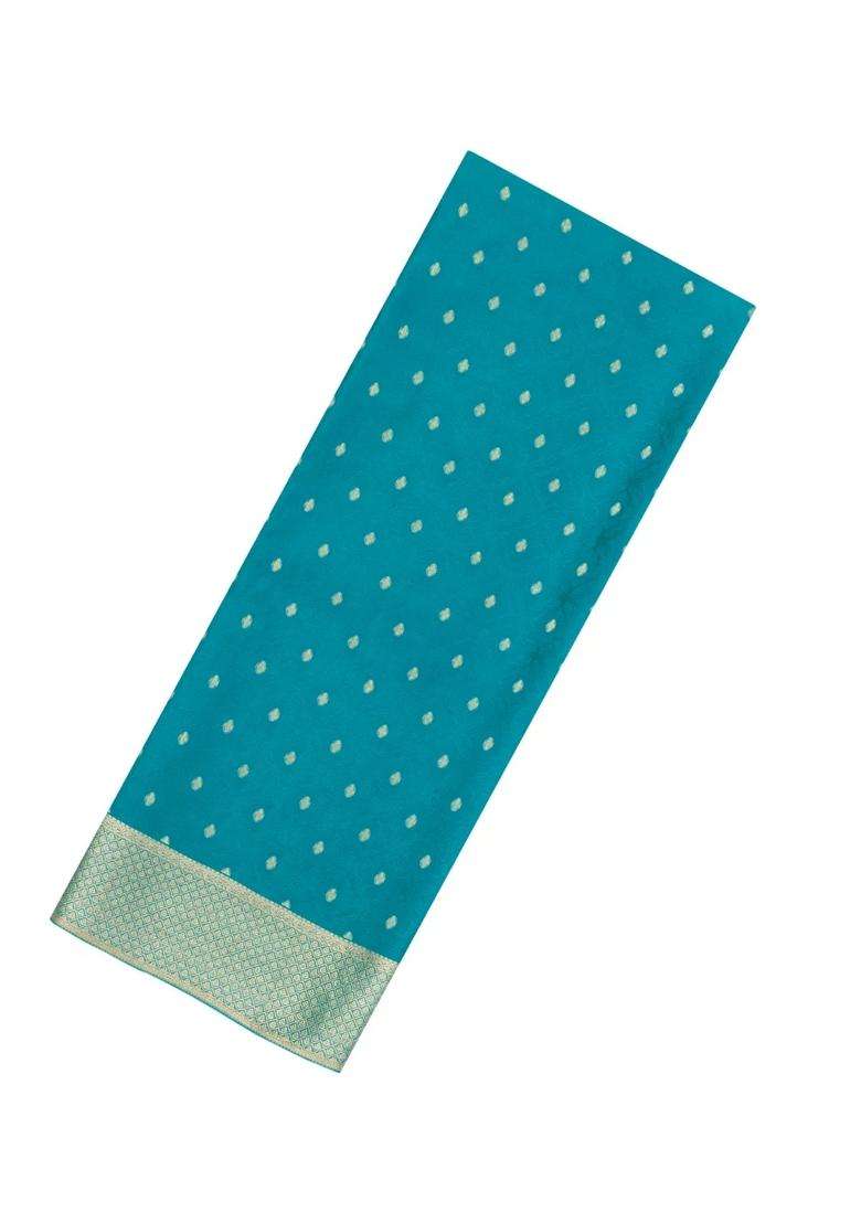 Cyan Woven Mysore Silk Crepe Saree With Floral Jaal Motifs With Buttas And Brocade Design For Women - Indya