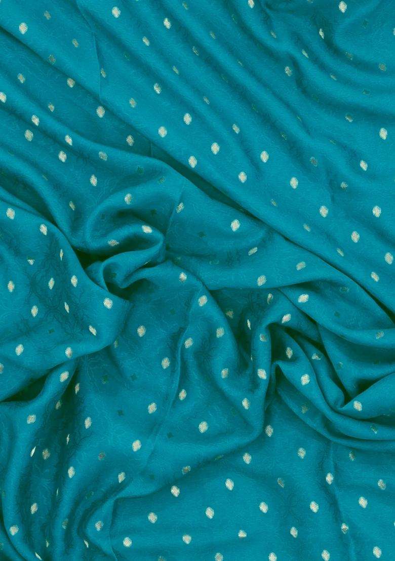 Cyan Woven Mysore Silk Crepe Saree With Floral Jaal Motifs With Buttas And Brocade Design For Women - Indya