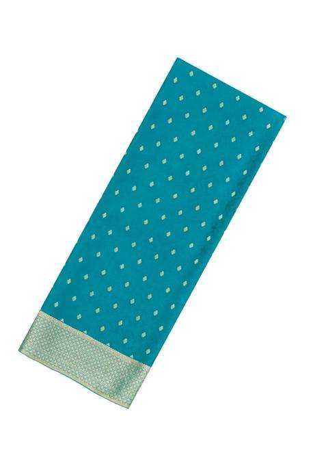 Cyan Woven Mysore Silk Crepe Saree With Floral Jaal Motifs With Buttas And Brocade Design For Women