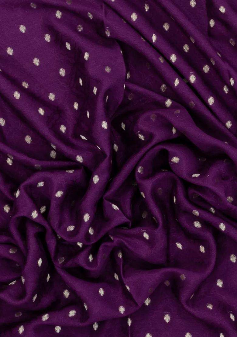 Dark Magenta Woven Mysore Silk Crepe Saree With Floral Jaal Motifs With Buttas And Brocade Design For Women - Indya