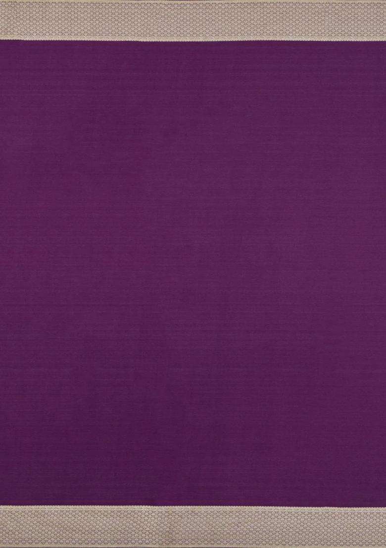 Dark Magenta Woven Mysore Silk Crepe Saree With Floral Jaal Motifs With Buttas And Brocade Design For Women - Indya