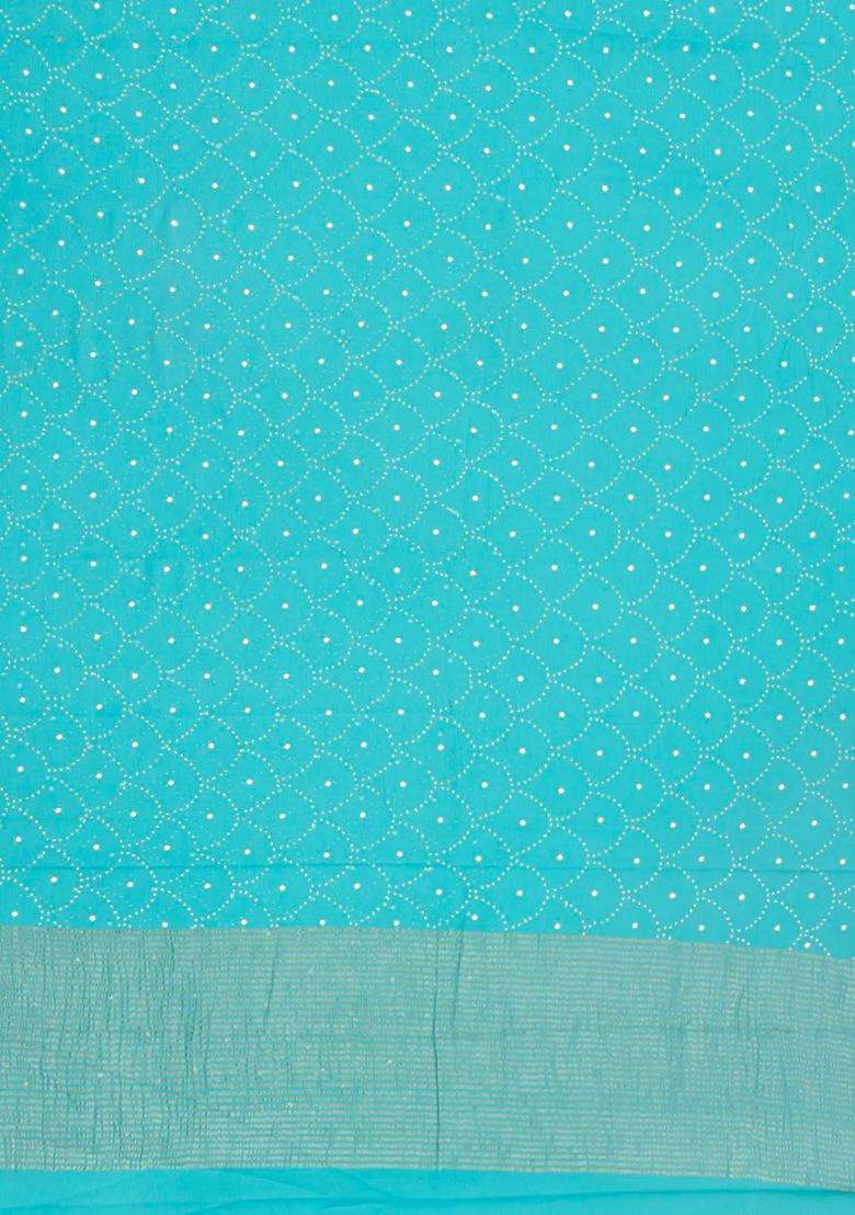 Turquoise Woven Mysore Silk Crepe Saree With Stone Work With Embroidered Design For Women - Indya
