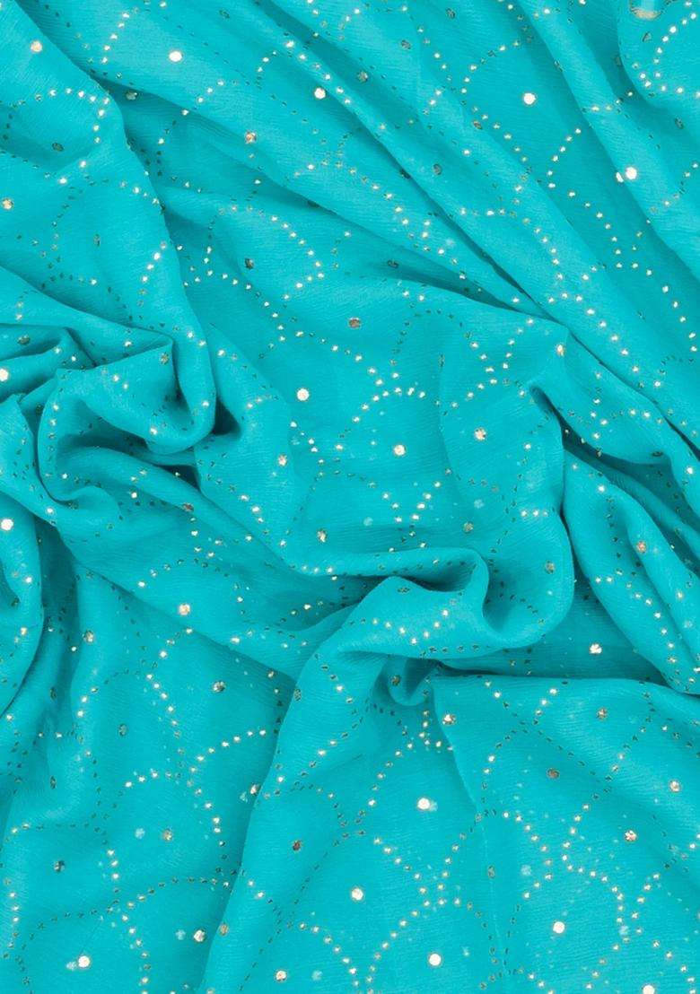 Turquoise Woven Mysore Silk Crepe Saree With Stone Work With Embroidered Design For Women - Indya