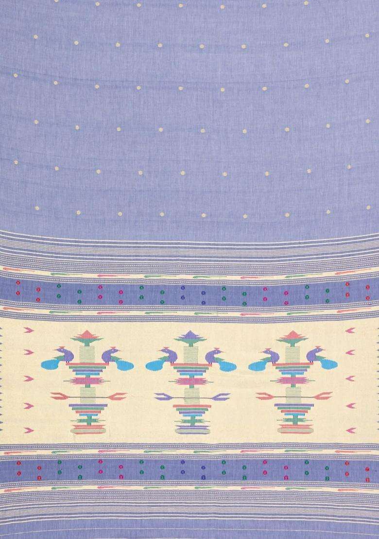 Lavander Lavender Handloom Paithani Cotton Saree With Meena Pallu With Buttas And Brocade Design For Women - Indya