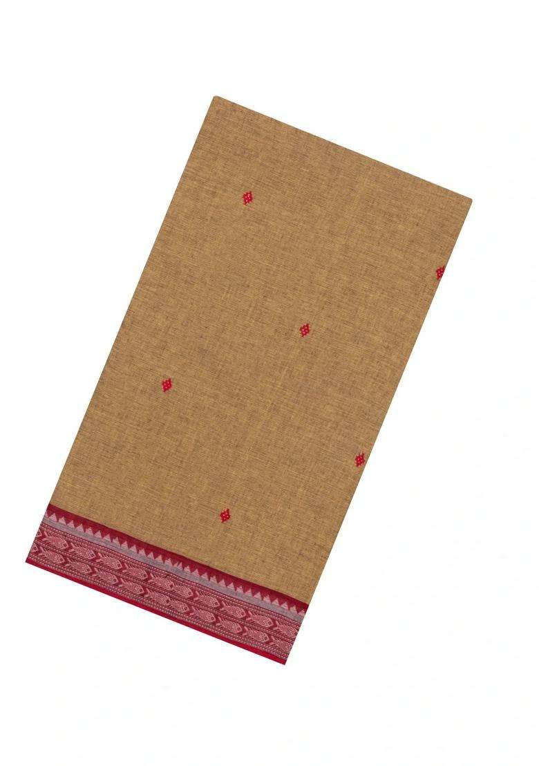 Beige Woven Bengal Cotton Saree With Buttas Contrast Border With Buttas And Brocade Design For Women - Indya