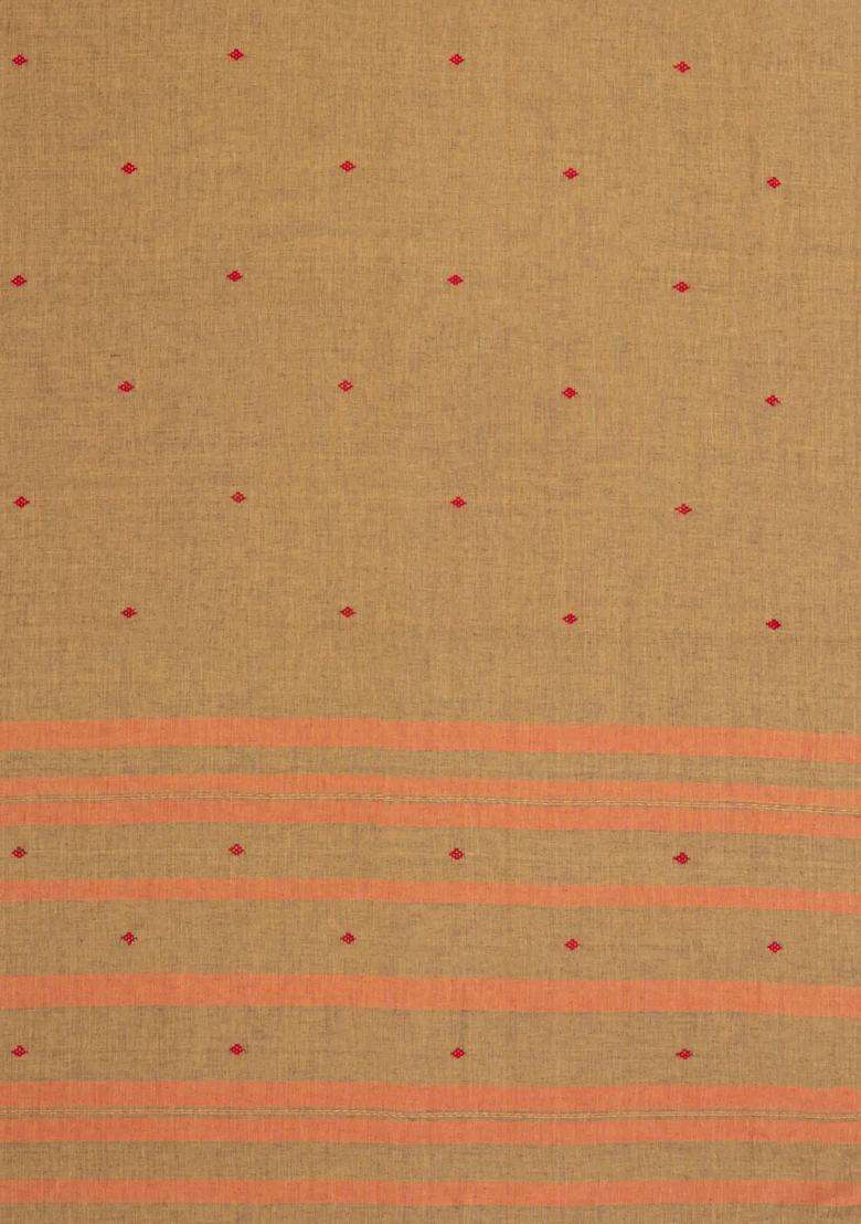 Beige Woven Bengal Cotton Saree With Buttas Contrast Border With Buttas And Brocade Design For Women - Indya
