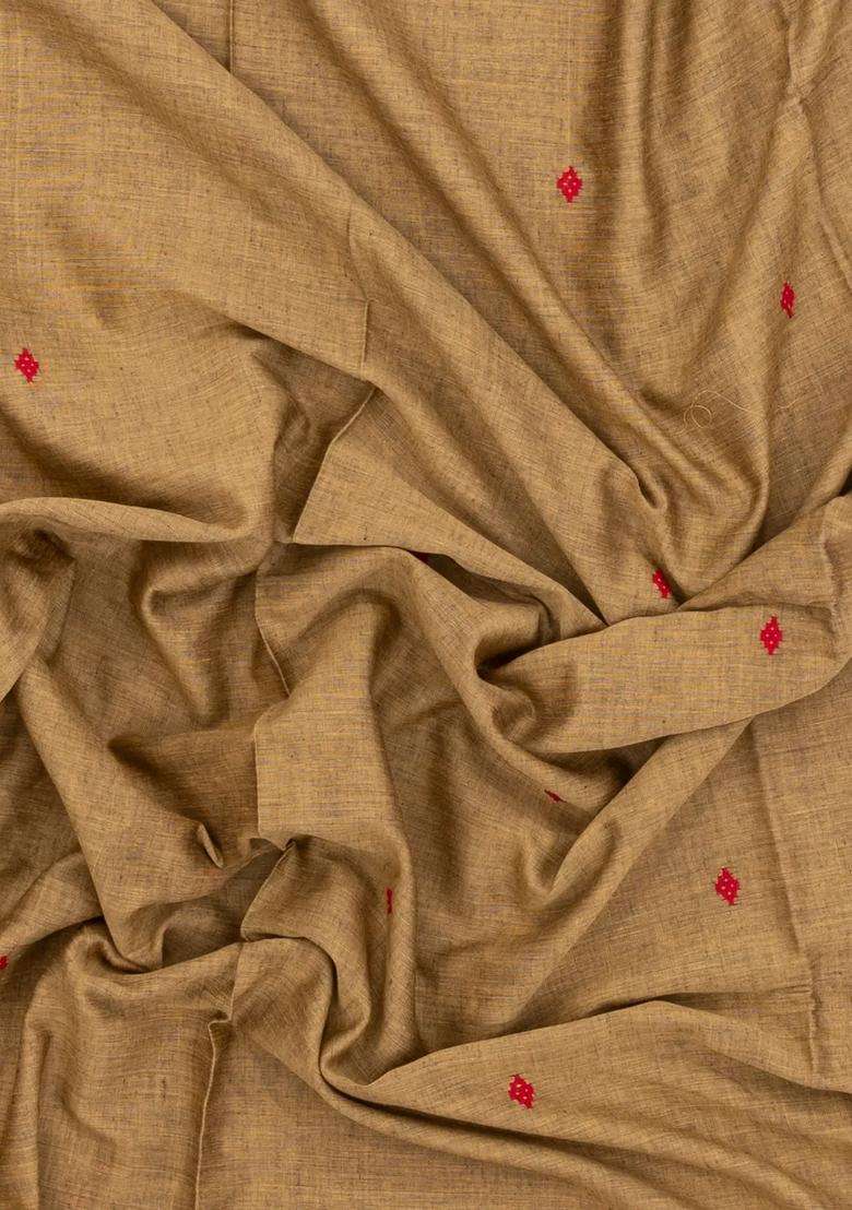 Beige Woven Bengal Cotton Saree With Buttas Contrast Border With Buttas And Brocade Design For Women - Indya