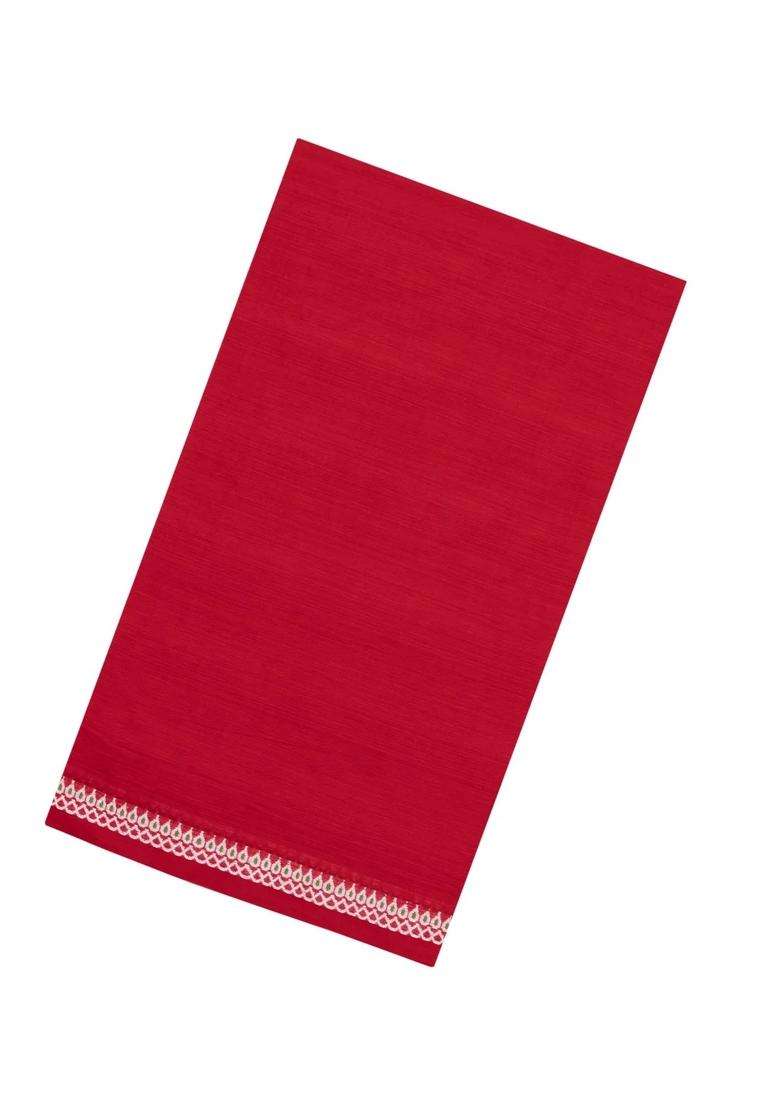 Crimson Woven Bengal Cotton Saree With Floral Border With Traditional Woven Design For Women - Indya