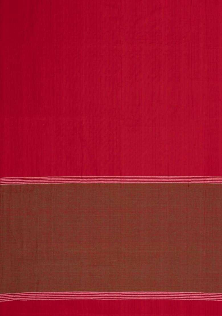 Crimson Woven Bengal Cotton Saree With Floral Border With Traditional Woven Design For Women - Indya