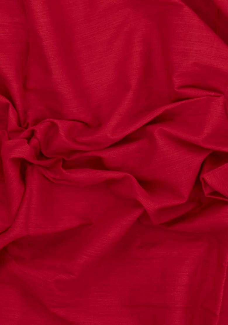 Crimson Woven Bengal Cotton Saree With Floral Border With Traditional Woven Design For Women - Indya