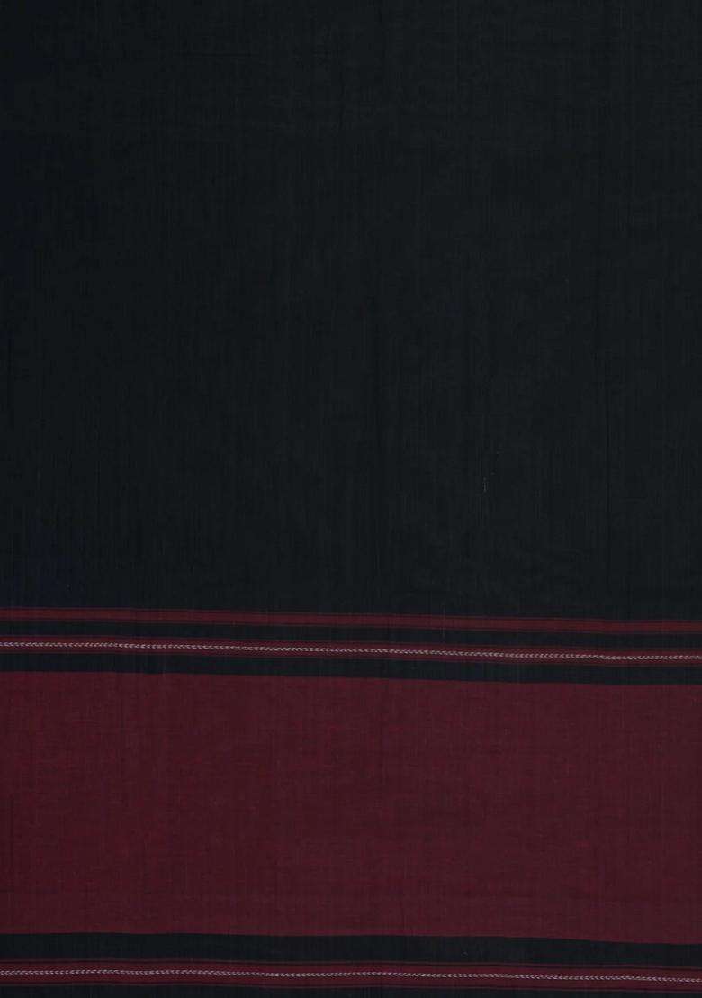 Black Woven Bengal Cotton Saree With Ganga Jamuna Border With Traditional Woven Design For Women - Indya