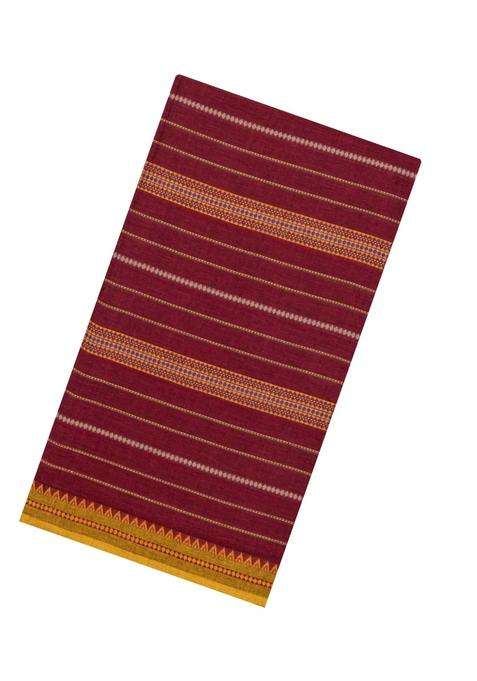 Crimson Woven Bengal Cotton Saree With Stripes Contrast Border With Checks And Stripes Design For Women
