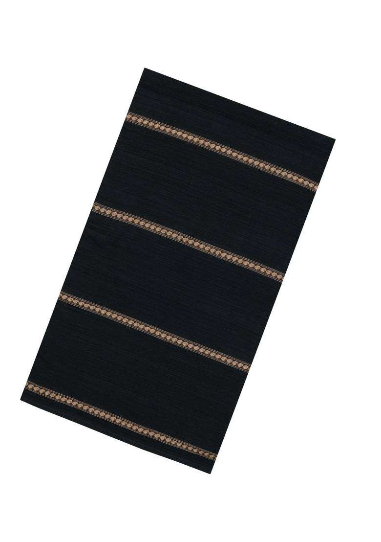 Black Woven Bengal Cotton Saree With Stripes Contrast Pallu With Checks And Stripes Design For Women - Indya