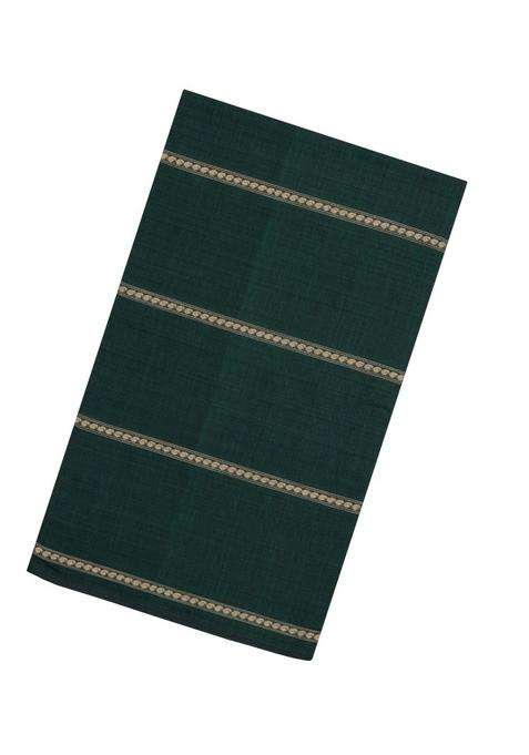 Bottle Green Woven Bengal Cotton Saree With Stripes Contrast Pallu With Checks And Stripes Design For Women