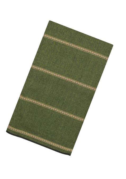 Sage Green Woven Bengal Cotton Saree With Stripes Contrast Pallu With Checks And Stripes Design For Women
