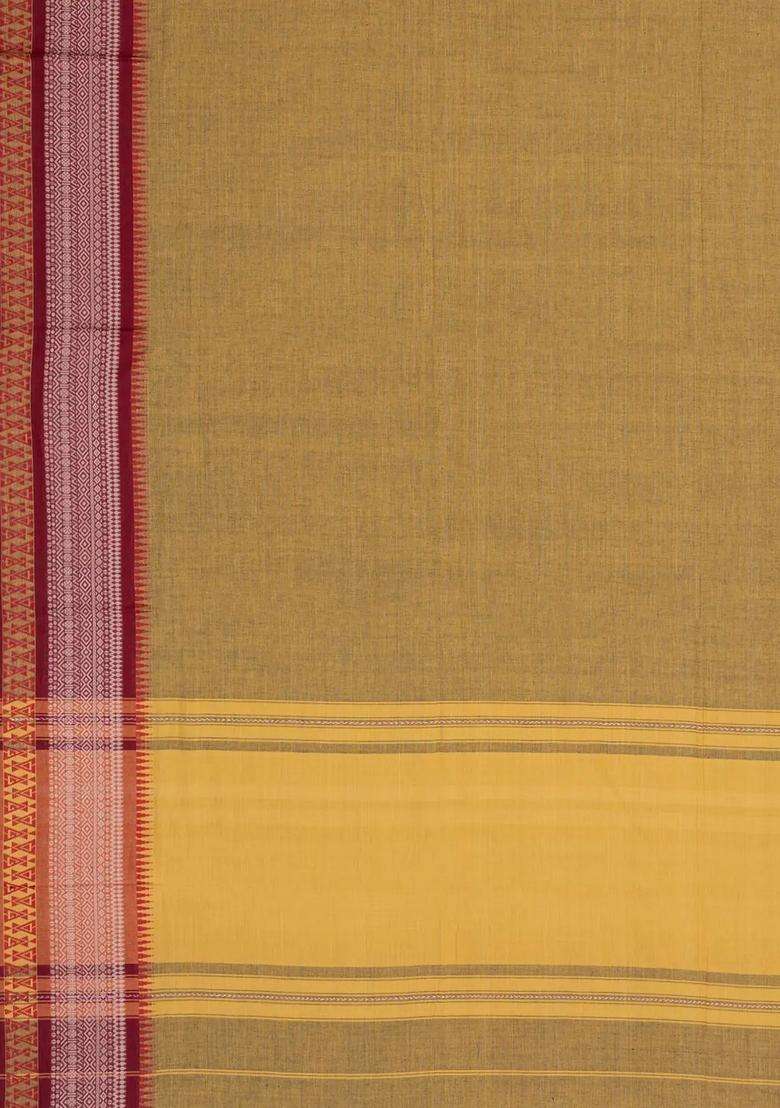 Beige Woven Bengal Cotton Saree With Contrast Border With Traditional Woven Design For Women - Indya