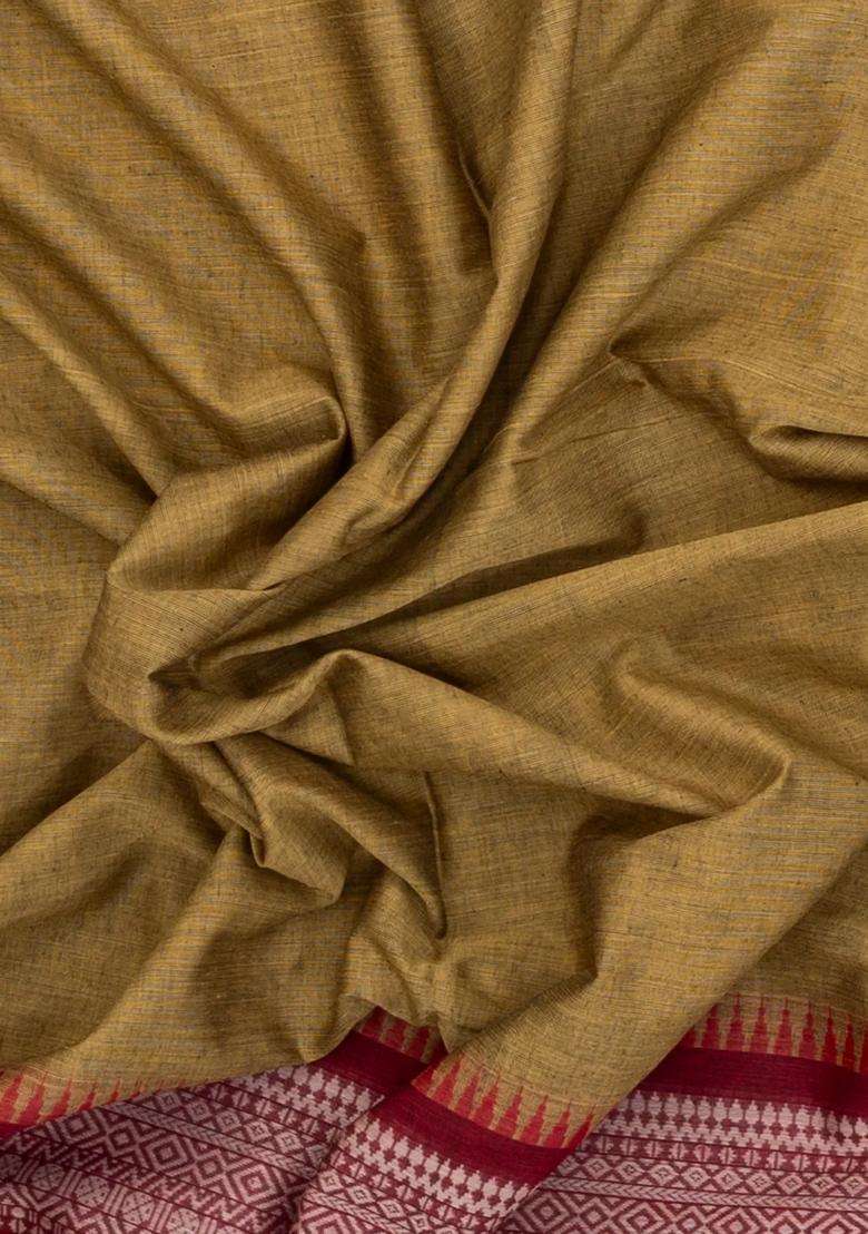 Beige Woven Bengal Cotton Saree With Contrast Border With Traditional Woven Design For Women - Indya