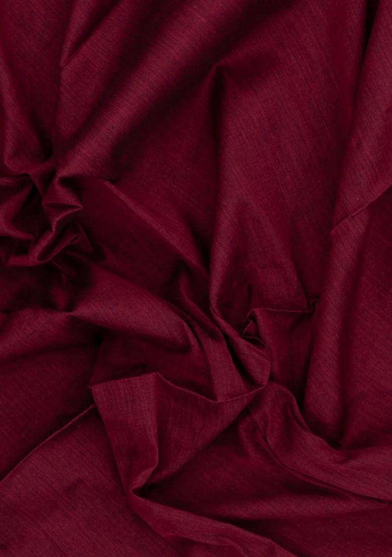 Maroon Woven Bengal Cotton Saree With Fish Border With Traditional Woven Design For Women - Indya