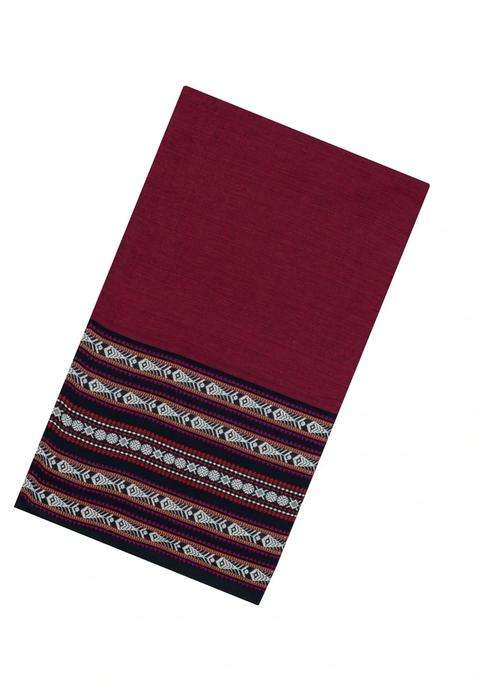 Maroon Woven Bengal Cotton Saree With Fish Border With Traditional Woven Design For Women