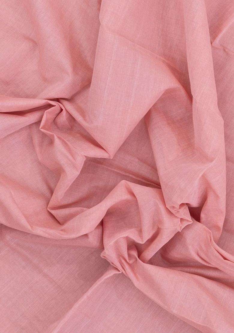 Baby Pink Woven Bengal Cotton Saree With Contrast Border With Traditional Woven Design For Women - Indya