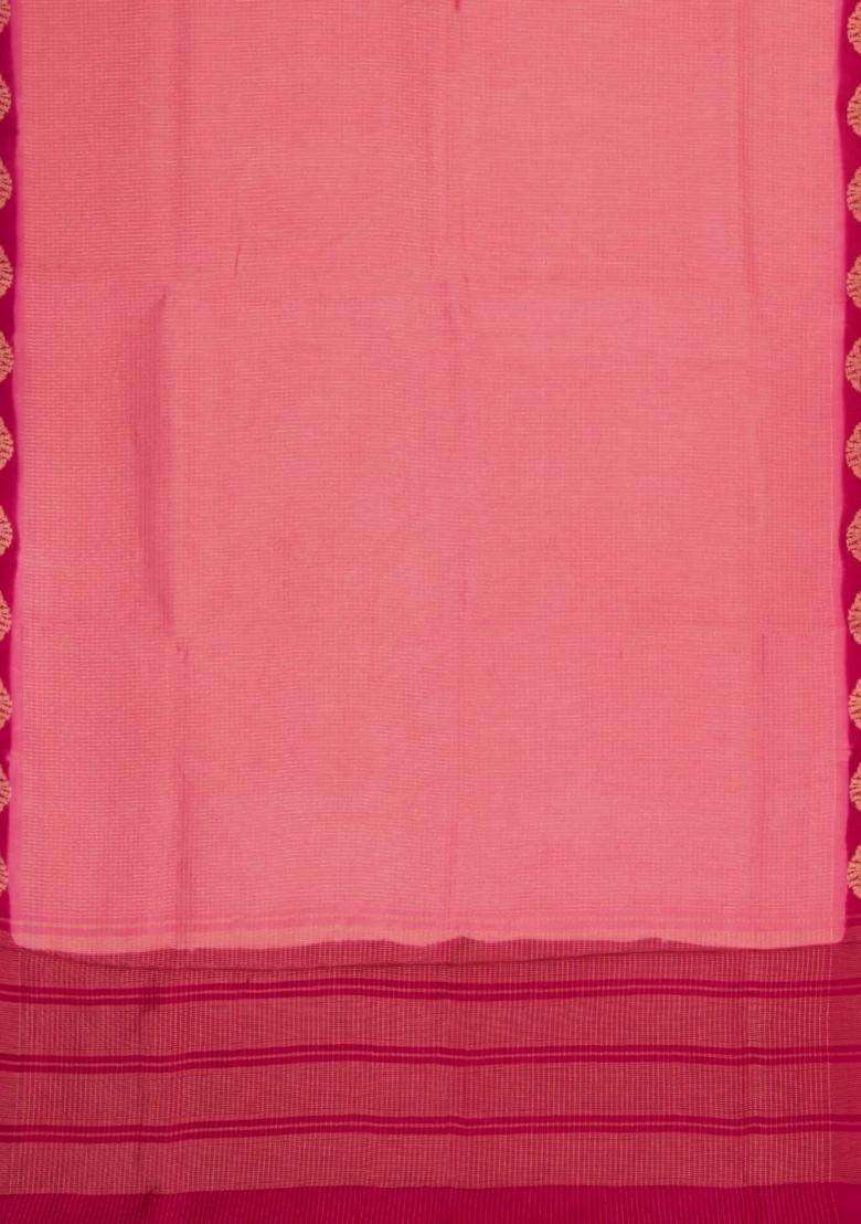 Peach Woven Blended Viscose Art Silk Saree With Zari Checks With Checks And Stripes Design For Women - Indya