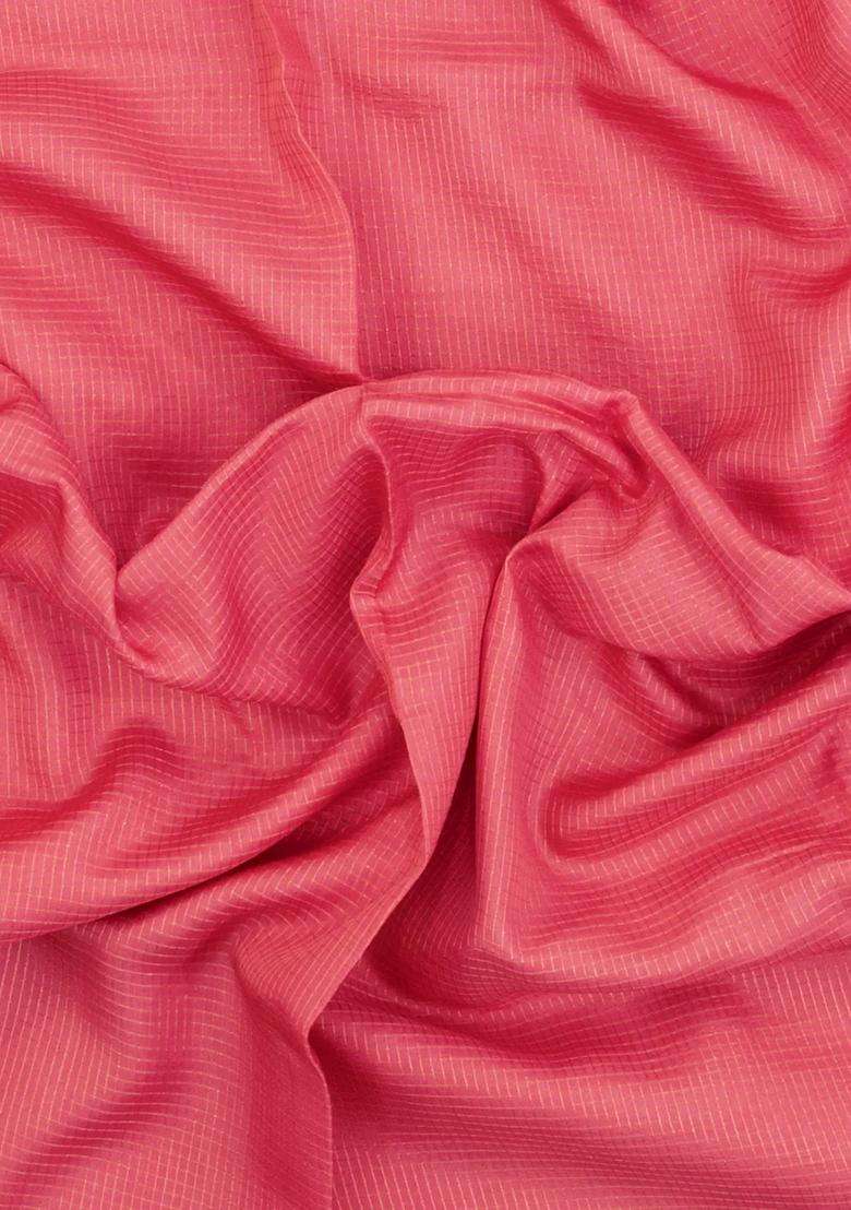 Peach Woven Blended Viscose Art Silk Saree With Zari Checks With Checks And Stripes Design For Women - Indya