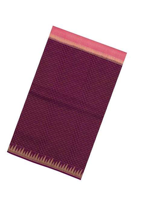 Peach Maroon Woven Blended Viscose Half Half Art Silk Saree With Checks And Stripes Design For Women