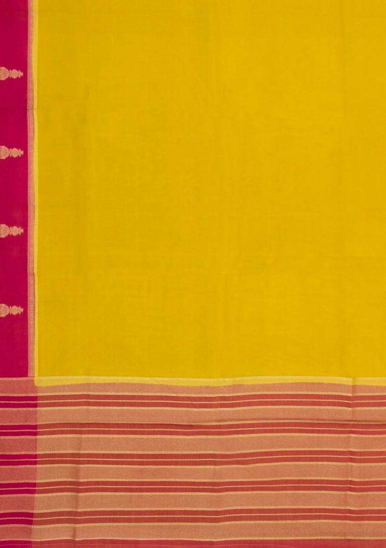 Lime Green Woven Blended Viscose Art Silk Saree With Contrast Border With Traditional Woven Design For Women - Indya