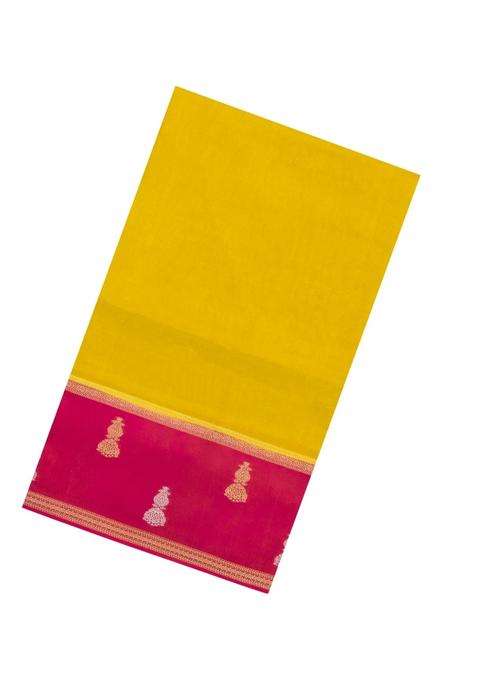 Lime Green Woven Blended Viscose Art Silk Saree With Contrast Border With Traditional Woven Design For Women