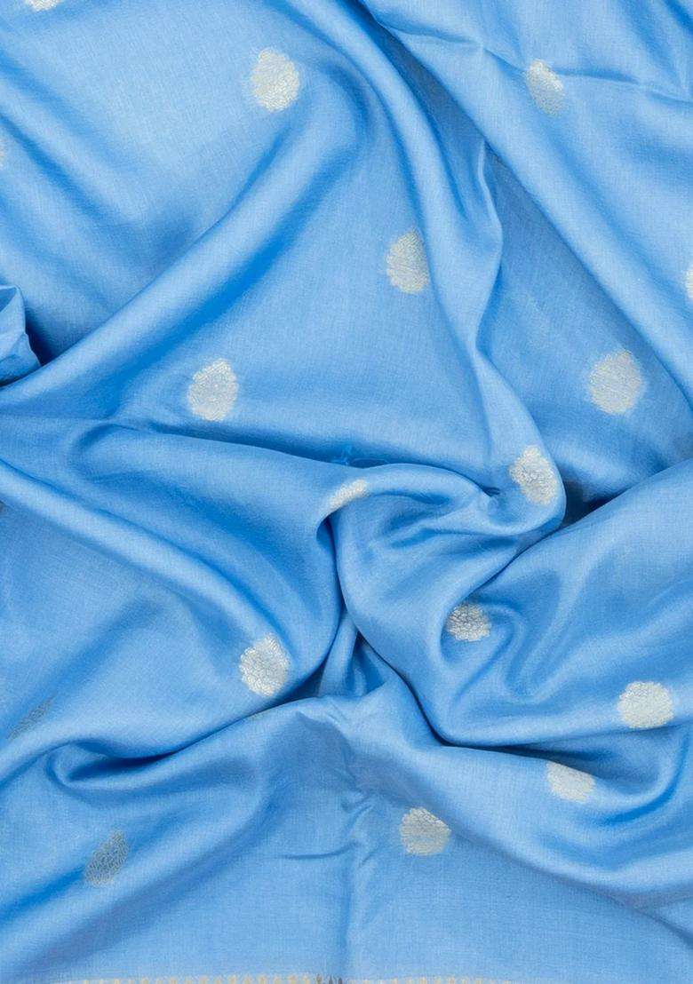Turquoise Woven Blended Viscose Art Silk Saree With Zari Buttas With Buttas And Brocade Design For Women - Indya