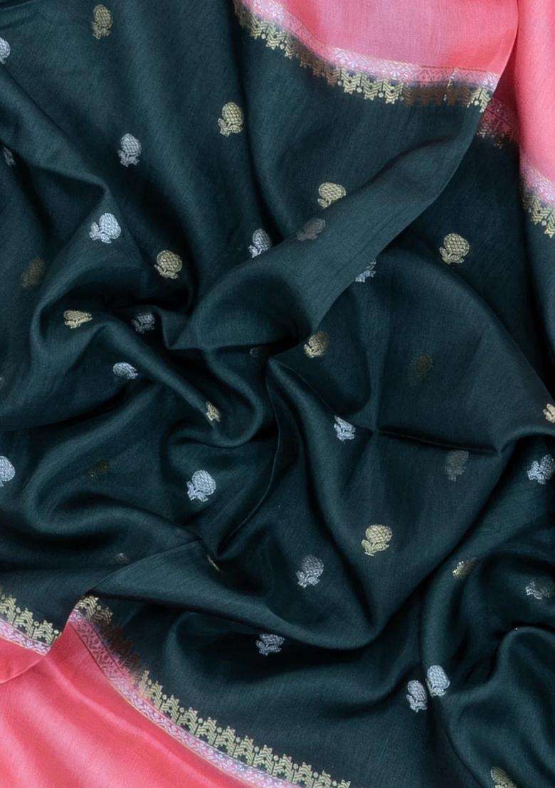 Teal Woven Blended Viscose Art Silk Saree With Zari Buttas With Buttas And Brocade Design For Women - Indya