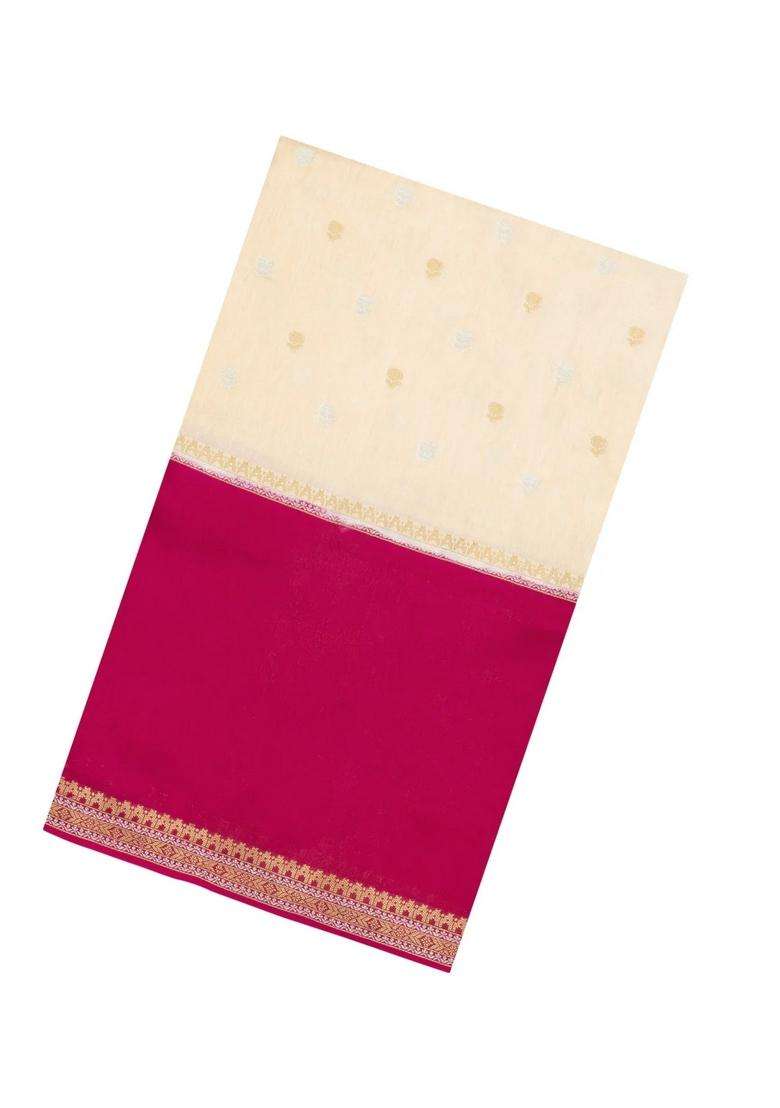 Cream Woven Blended Viscose Art Silk Saree With Zari Buttas With Buttas And Brocade Design For Women - Indya