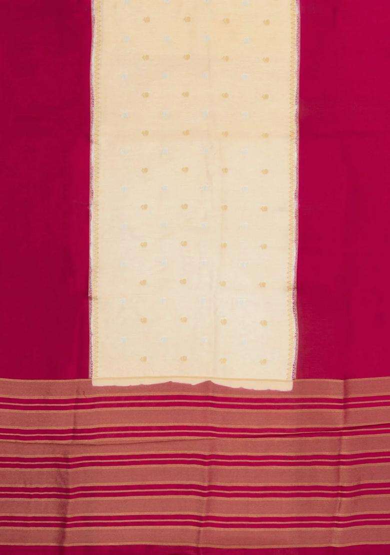 Cream Woven Blended Viscose Art Silk Saree With Zari Buttas With Buttas And Brocade Design For Women - Indya