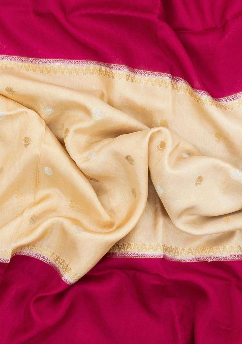Cream Woven Blended Viscose Art Silk Saree With Zari Buttas With Buttas And Brocade Design For Women - Indya