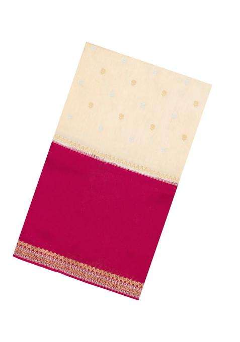 Cream Woven Blended Viscose Art Silk Saree With Zari Buttas With Buttas And Brocade Design For Women