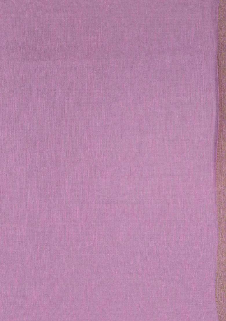 Lilac Woven Art Linen Saree With Leafy Motifs With Buttas And Brocade Design For Women - Indya