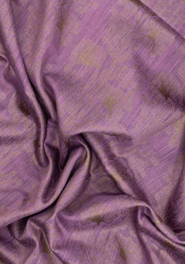 Lilac Woven Art Linen Saree With Floral Motifs With Buttas And Brocade Design For Women - Indya