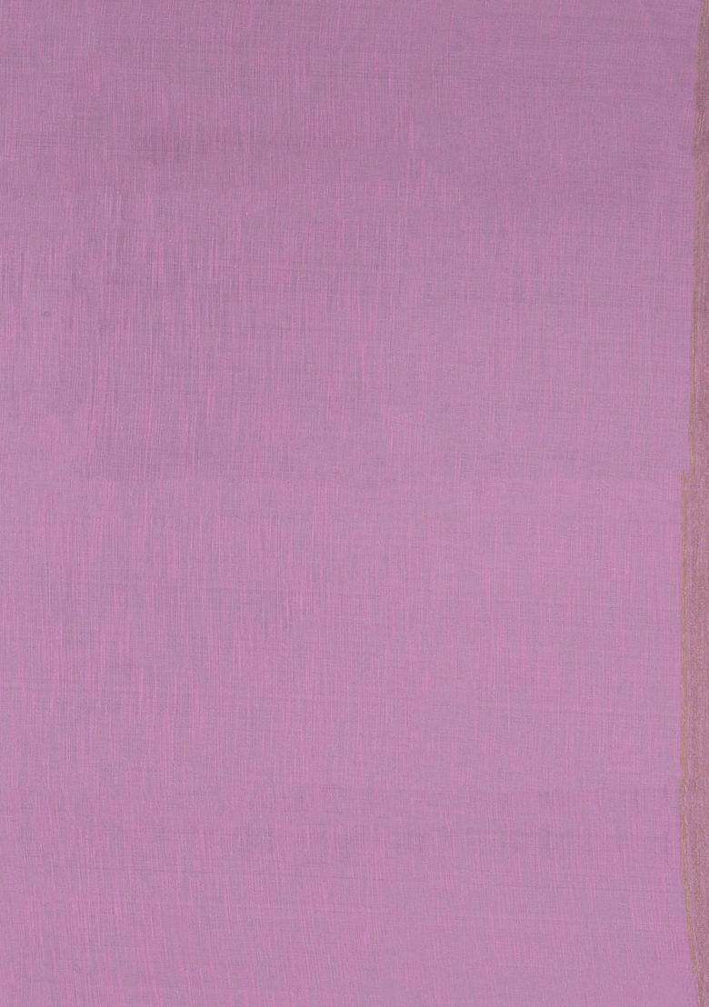 Lilac Woven Art Linen Saree With Floral Motifs With Buttas And Brocade Design For Women - Indya