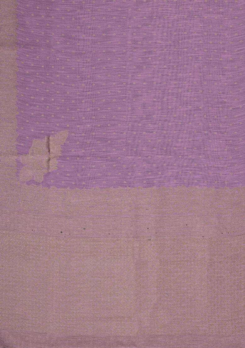 Lilac Woven Art Linen Saree With Flower Motifs With Buttas And Brocade Design For Women - Indya