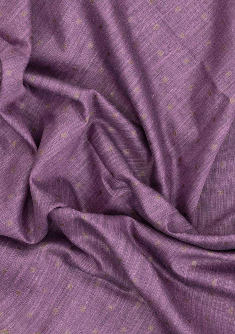 Lilac Woven Art Linen Saree With Flower Motifs With Buttas And Brocade Design For Women - Indya