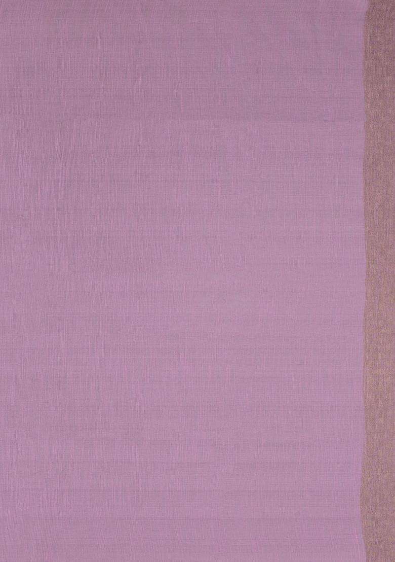 Lilac Woven Art Linen Saree With Flower Motifs With Buttas And Brocade Design For Women - Indya