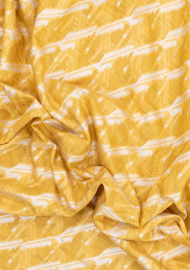 Yellow Woven Art Linen Saree With Floral Motifs With Buttas And Brocade Design For Women - Indya