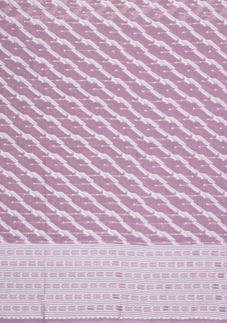 Dusty Pink Woven Art Linen Saree With Floral Motifs With Buttas And Brocade Design For Women - Indya