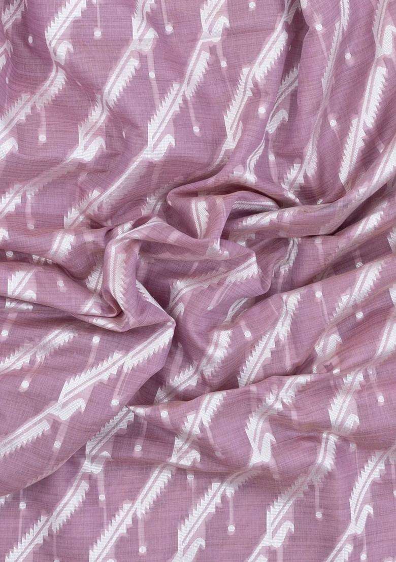 Dusty Pink Woven Art Linen Saree With Floral Motifs With Buttas And Brocade Design For Women - Indya