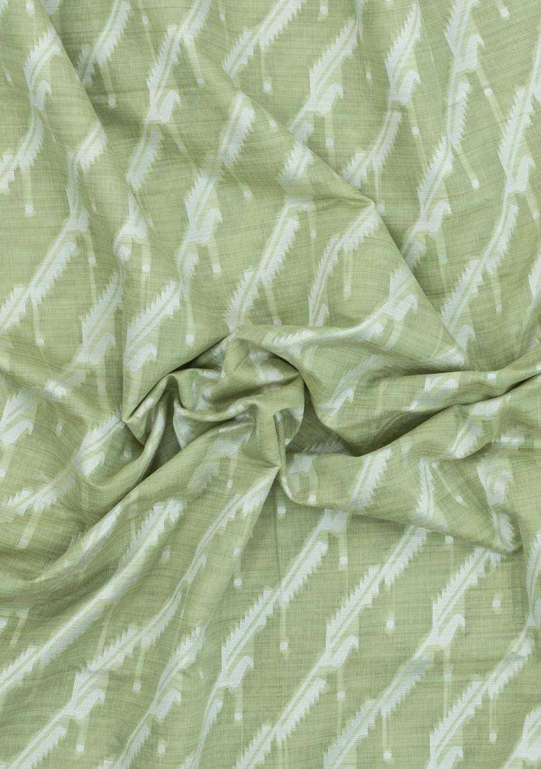 Light Green Woven Art Linen Saree With Floral Motifs With Buttas And Brocade Design For Women - Indya