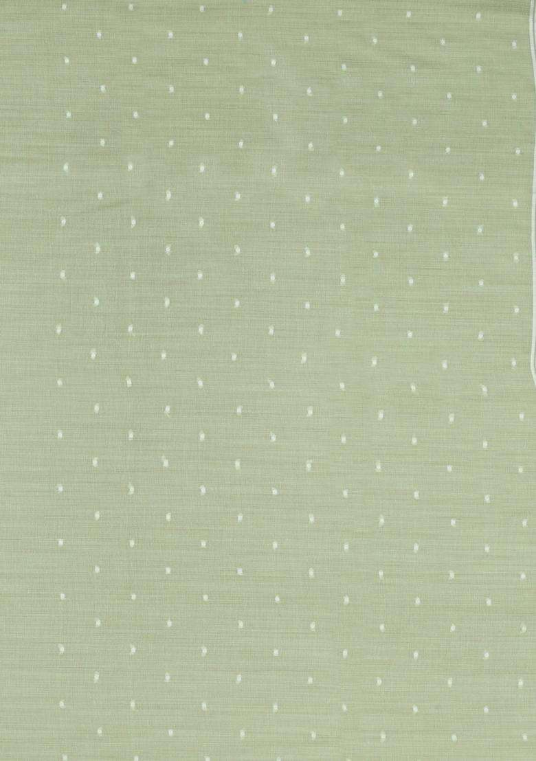 Light Green Woven Art Linen Saree With Floral Motifs With Buttas And Brocade Design For Women - Indya