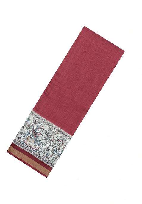 Crimson Printed Blended Cotton Saree With Zari Border For Women