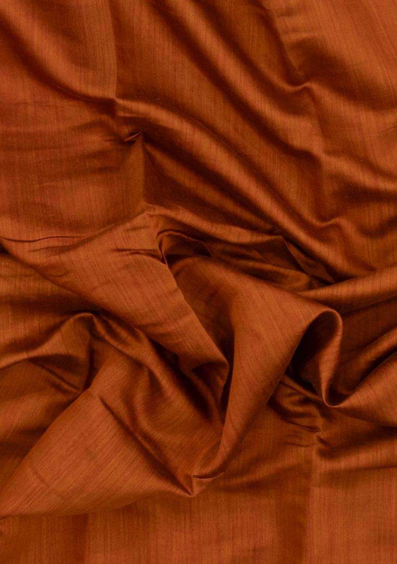 Rust Printed Blended Cotton Saree With Zari Border For Women - Indya