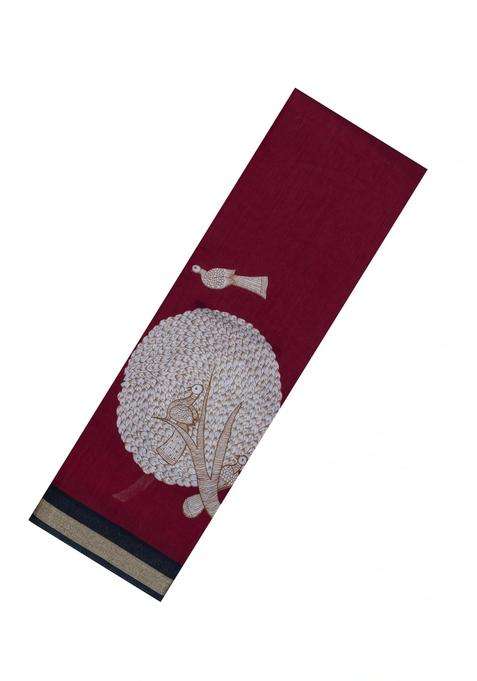 Maroon Printed Blended Cotton Saree With Zari Border For Women