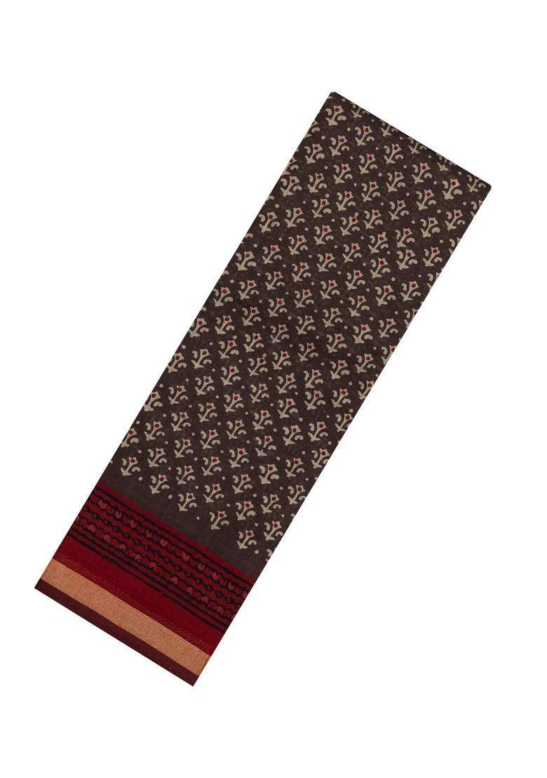 Black Printed Blended Cotton Saree With Zari Border For Women - Indya